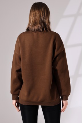 Şardonlu Baskılı Oversize Sweatshirt 21617 KAHVE