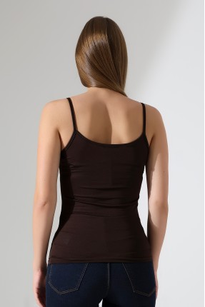Slim Fit Dar Kesim İnce Askılı U Yaka Yumuşak Dokulu Basic Kadın Body Atlet 22001 KAHVE