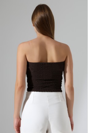 Slim Fit Dar Kesim Jakarlı Viyana Önü 4 Düğmeli Kadın Straplez Crop Atlet 22057 KAHVE