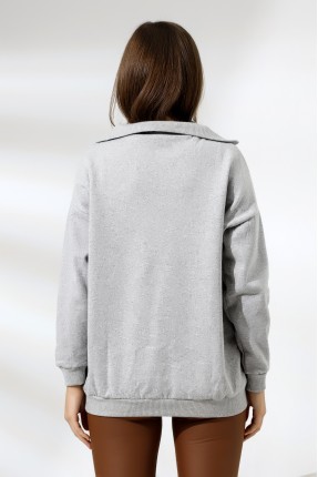 Kamyoncu Yaka Şardonlu Oversize Sweatshirt 21389 GRİMELANJ