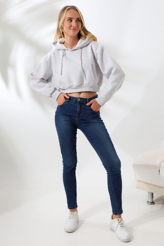 Kapüşonlu Şardonlu Crop Geniş Kalıp Sweatshirt 21653 KARMELANJ