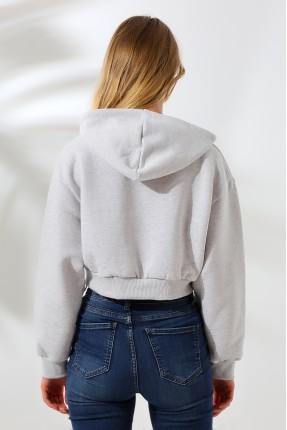 Kapüşonlu Şardonlu Crop Geniş Kalıp Sweatshirt 21653 KARMELANJ