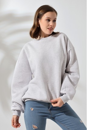 Şardonlu Omuz Detaylı Bisiklet Yaka Oversize Sweatshirt 21616 KARMELANJ