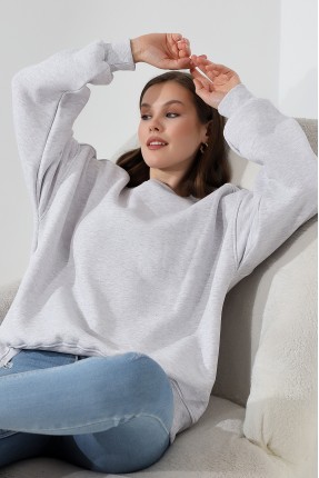 Şardonlu Omuz Detaylı Bisiklet Yaka Oversize Sweatshirt 21616 KARMELANJ