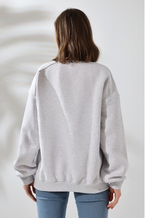 Şardonlu Omuz Detaylı Bisiklet Yaka Oversize Sweatshirt 21616 KARMELANJ