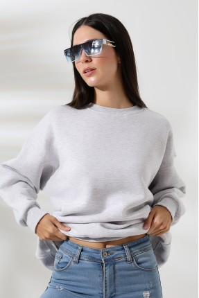 Şardonlu Bisiklet Yaka Oversize Sweatshirt 21620 KARMELANJ