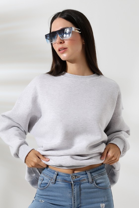 Şardonlu Bisiklet Yaka Oversize Sweatshirt 21620 KARMELANJ