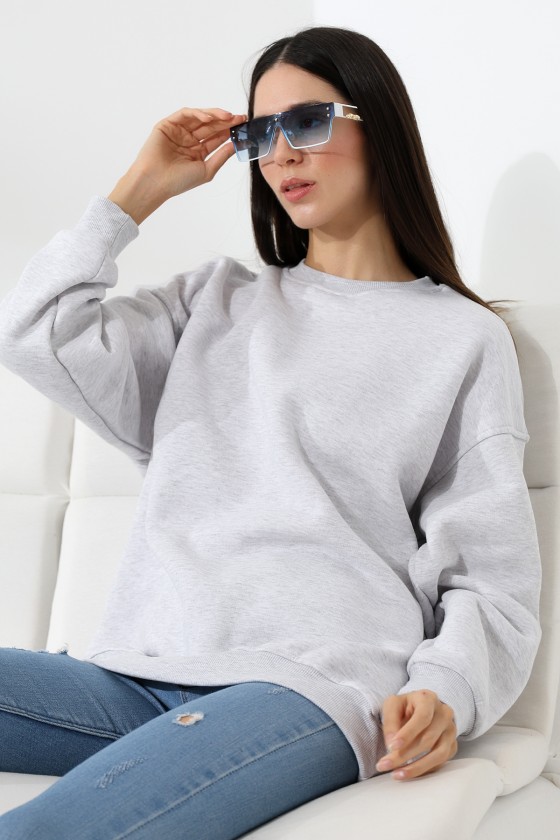 Şardonlu Bisiklet Yaka Oversize Sweatshirt 21620 KARMELANJ