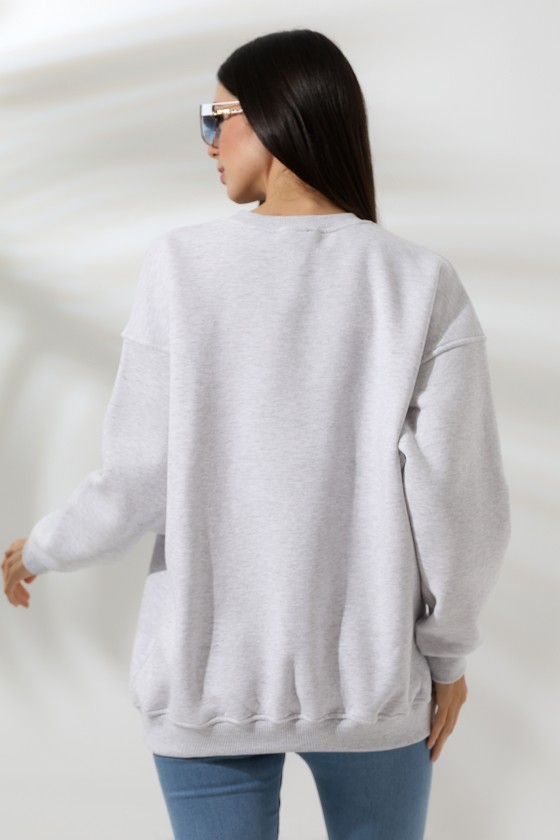 Şardonlu Bisiklet Yaka Oversize Sweatshirt 21620 KARMELANJ