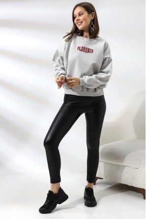 Baskılı Oversize Kalıp Şardonlu Sweatshirt 21503 KARMELANJ