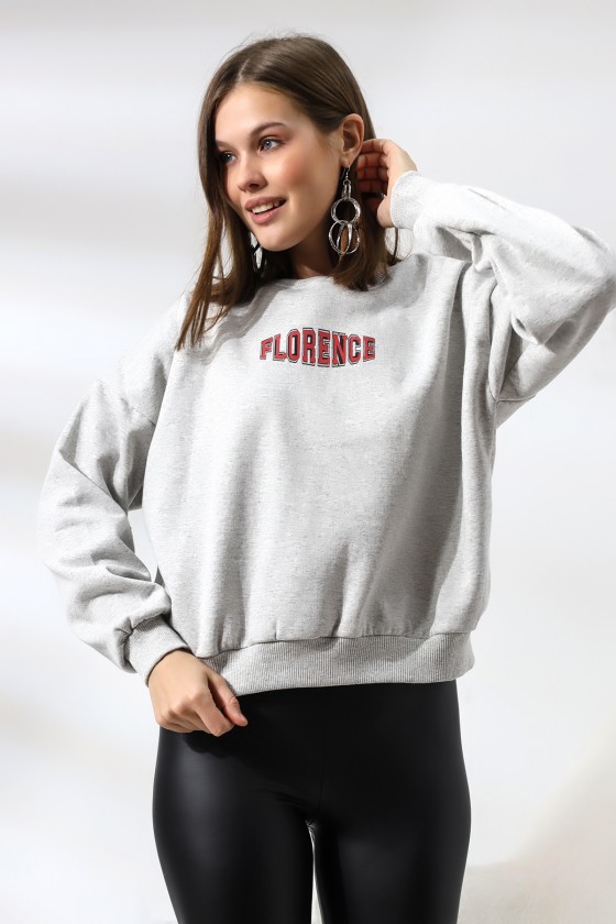 Baskılı Oversize Kalıp Şardonlu Sweatshirt 21503 KARMELANJ