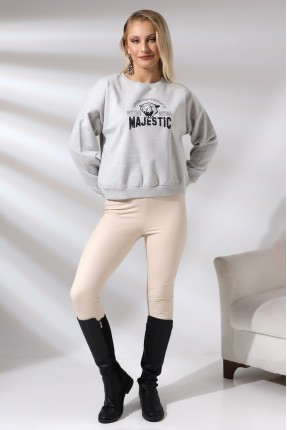 Baskılı Oversize Kalıp Şardonlu Sweatshirt 21501 KARMELANJ