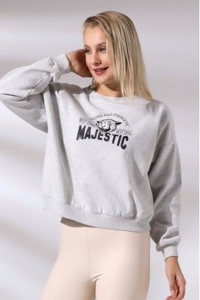 Baskılı Oversize Kalıp Şardonlu Sweatshirt 21501 KARMELANJ