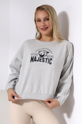 Baskılı Oversize Kalıp Şardonlu Sweatshirt 21501 KARMELANJ