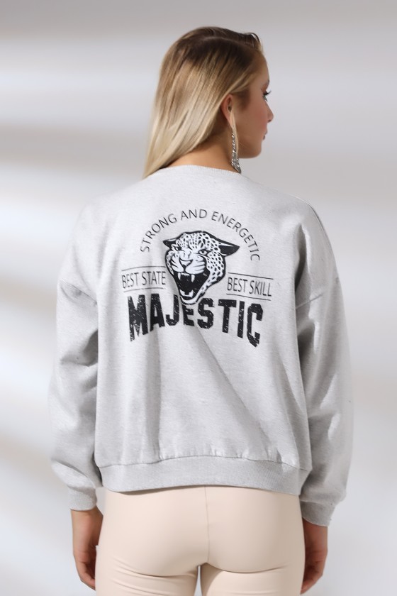 Baskılı Oversize Kalıp Şardonlu Sweatshirt 21501 KARMELANJ