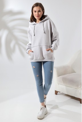 Şardonlu Kapüşonlu Oversize Sweatshirt 21615 KARMELANJ