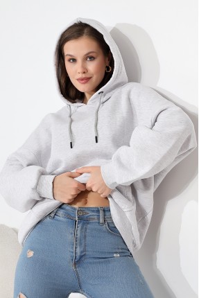 Şardonlu Kapüşonlu Oversize Sweatshirt 21615 KARMELANJ