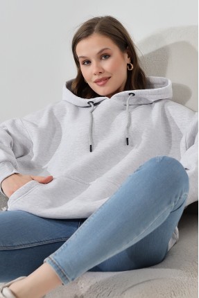 Şardonlu Kapüşonlu Oversize Sweatshirt 21615 KARMELANJ