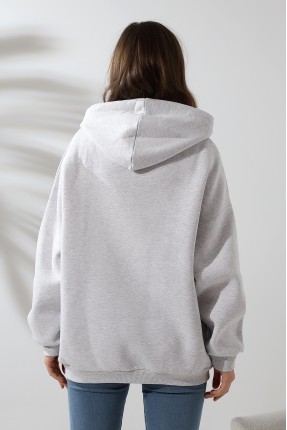 Şardonlu Kapüşonlu Oversize Sweatshirt 21615 KARMELANJ