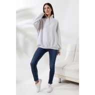 Şardonlu Yarım Fermuarlı Oversize Sweatshirt 21622 KARMELANJ