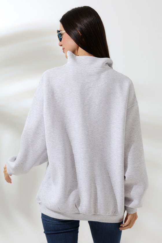 Şardonlu Yarım Fermuarlı Oversize Sweatshirt 21622 KARMELANJ