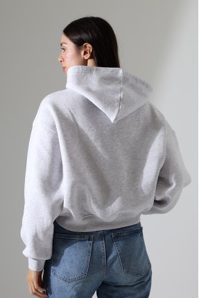 Oval Kapuşonlu Kanguru Önden Cepli Crop Kolları Geniş Kadın Sweatshirt 21968 KARMELANJ