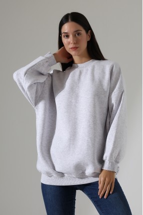 Yarım Balıkçı Yaka Şardonlu Salaş Basic Kadın Oversize Tunik Sweatshirt 21910 KARMELANJ