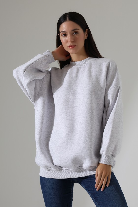 Yarım Balıkçı Yaka Şardonlu Salaş Basic Kadın Oversize Tunik Sweatshirt 21910 KARMELANJ