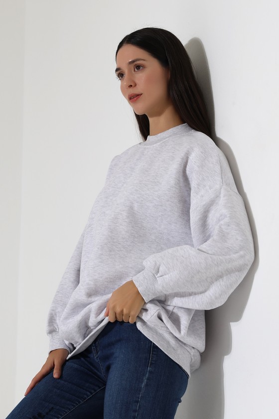 Yarım Balıkçı Yaka Şardonlu Salaş Basic Kadın Oversize Tunik Sweatshirt 21910 KARMELANJ