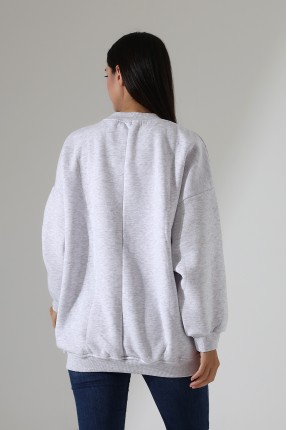 Yarım Balıkçı Yaka Şardonlu Salaş Basic Kadın Oversize Tunik Sweatshirt 21910 KARMELANJ