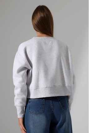 Relax Rahat Kesim Yanları Yırtmaçlı Bisiklet Yaka Pamuklu Basic Kadın Sweatshirt 21925 KARMELANJ