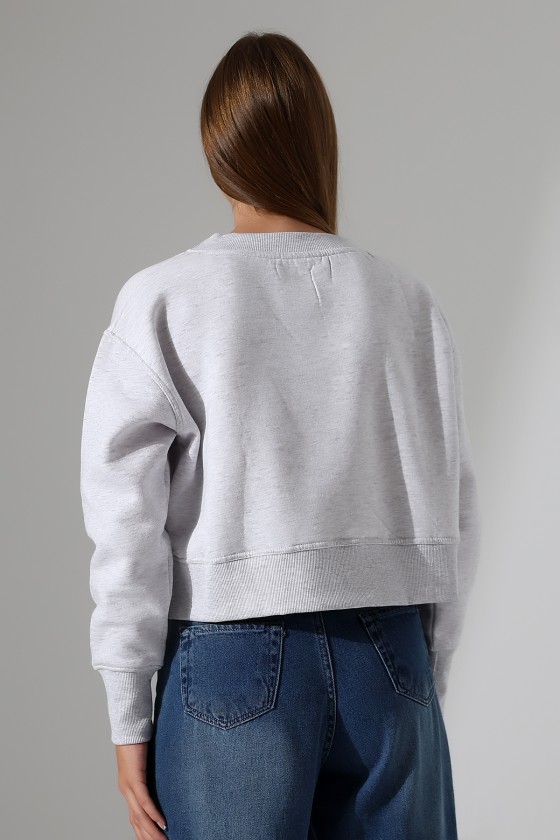 Relax Rahat Kesim Yanları Yırtmaçlı Bisiklet Yaka Pamuklu Basic Kadın Sweatshirt 21925 KARMELANJ