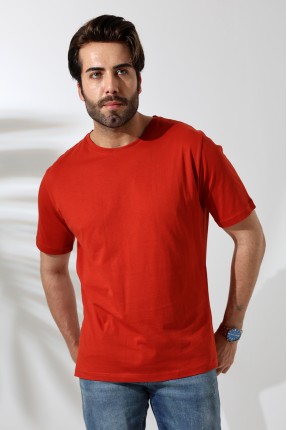 Erkek %100 Pamuklu Penye Kompakt Bisiklet Yaka Comfort Fit Basic T-Shirt 21751 KİREMİT