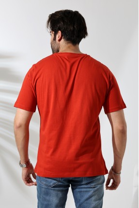 Erkek %100 Pamuklu Penye Kompakt Bisiklet Yaka Comfort Fit Basic T-Shirt 21751 KİREMİT