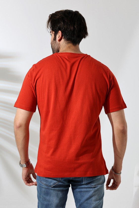 Erkek %100 Pamuklu Penye Kompakt Bisiklet Yaka Comfort Fit Basic T-Shirt 21751 KİREMİT