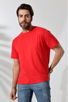 Erkek %100 Pamuklu Penye Kompakt Bisiklet Yaka Comfort Fit Basic T-Shirt 21751 KIRMIZI