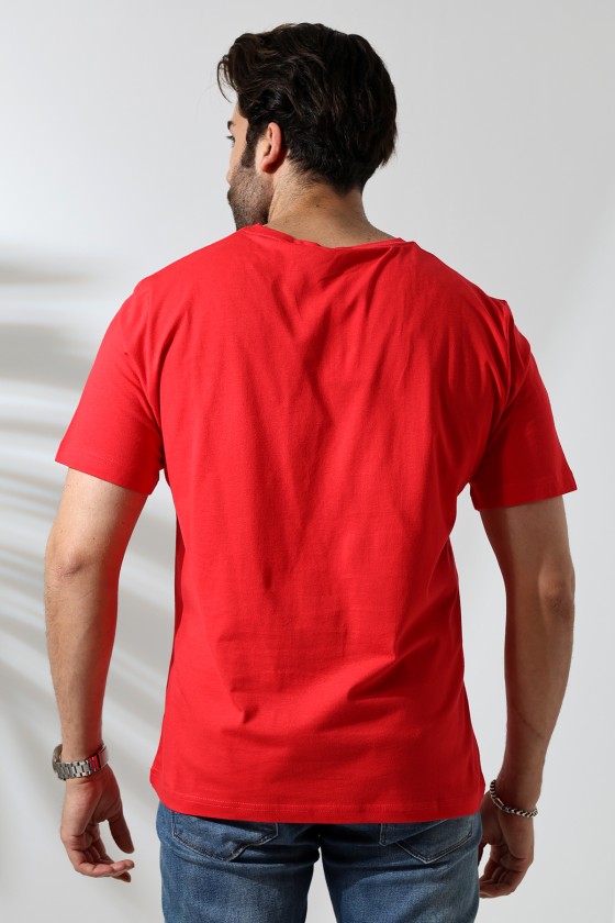 Erkek %100 Pamuklu Penye Kompakt Bisiklet Yaka Comfort Fit Basic T-Shirt 21751 KIRMIZI