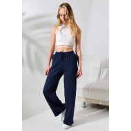 Kompak Penye Likralı Esnek Yumuşak Dokulu Paçası Geniş Eşofman Altı 21655 LACİVERT