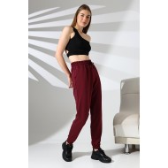 Kompak Penye Likralı Esnek Yumuşak Dokulu Paçası Lastikli Eşofman Altı 21633 BORDO