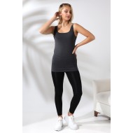 Kadın Karyokalı Uzun Basic Pamuklu Esnek Atlet 19055 KOYU ANTRASİTMELANJ