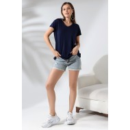 Salaş V Yaka Kısa Kol T-Shirt 19410 LACİVERT