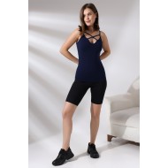 Önü ve Arkası Biyeli İp Askılı Pamuklu Penye Kompakt Esnek Atlet 19093 LACİVERT