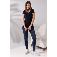 U Yaka Kısa Kol Penye Kompakt Likralı Basic T-Shirt 20511 LACİVERT