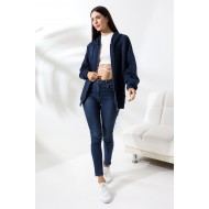Şardonlu Fermuarlı Kapüşonlu Oversize Sweatshirt 21618 LACİVERT