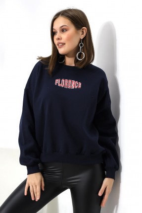 Baskılı Oversize Kalıp Şardonlu Sweatshirt 21503 LACİVERT