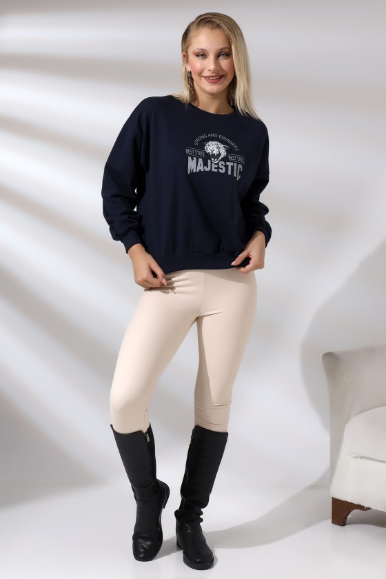 Baskılı Oversize Kalıp Şardonlu Sweatshirt 21501 LACİVERT