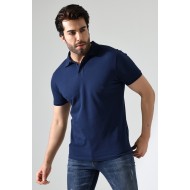 %100 Pamuk Regular Fit Dar Kesim Kısa Kollu Polo Yaka T-Shirt 21844 LACİVERT