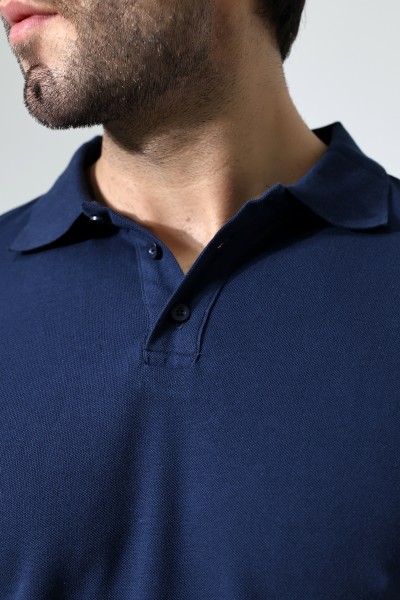 %100 Pamuk Regular Fit Dar Kesim Kısa Kollu Polo Yaka T-Shirt 21844 LACİVERT