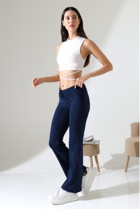 İspanyol Paça Jarse Kadın Eşofman Pantolon - Paçası Geniş Yoga Pantolonu 21943 LACİVERT