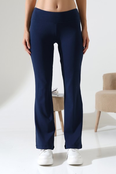 İspanyol Paça Jarse Kadın Eşofman Pantolon - Paçası Geniş Yoga Pantolonu 21943 LACİVERT
